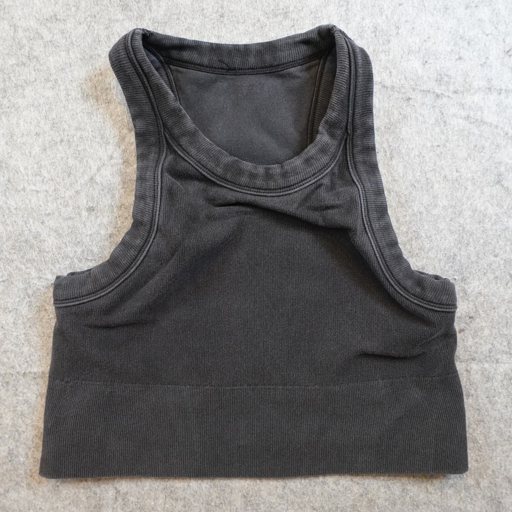 Alo Yoga Top Women XS/S? Black Ribbed Seamless High Neck Cropped Racerback Tank
